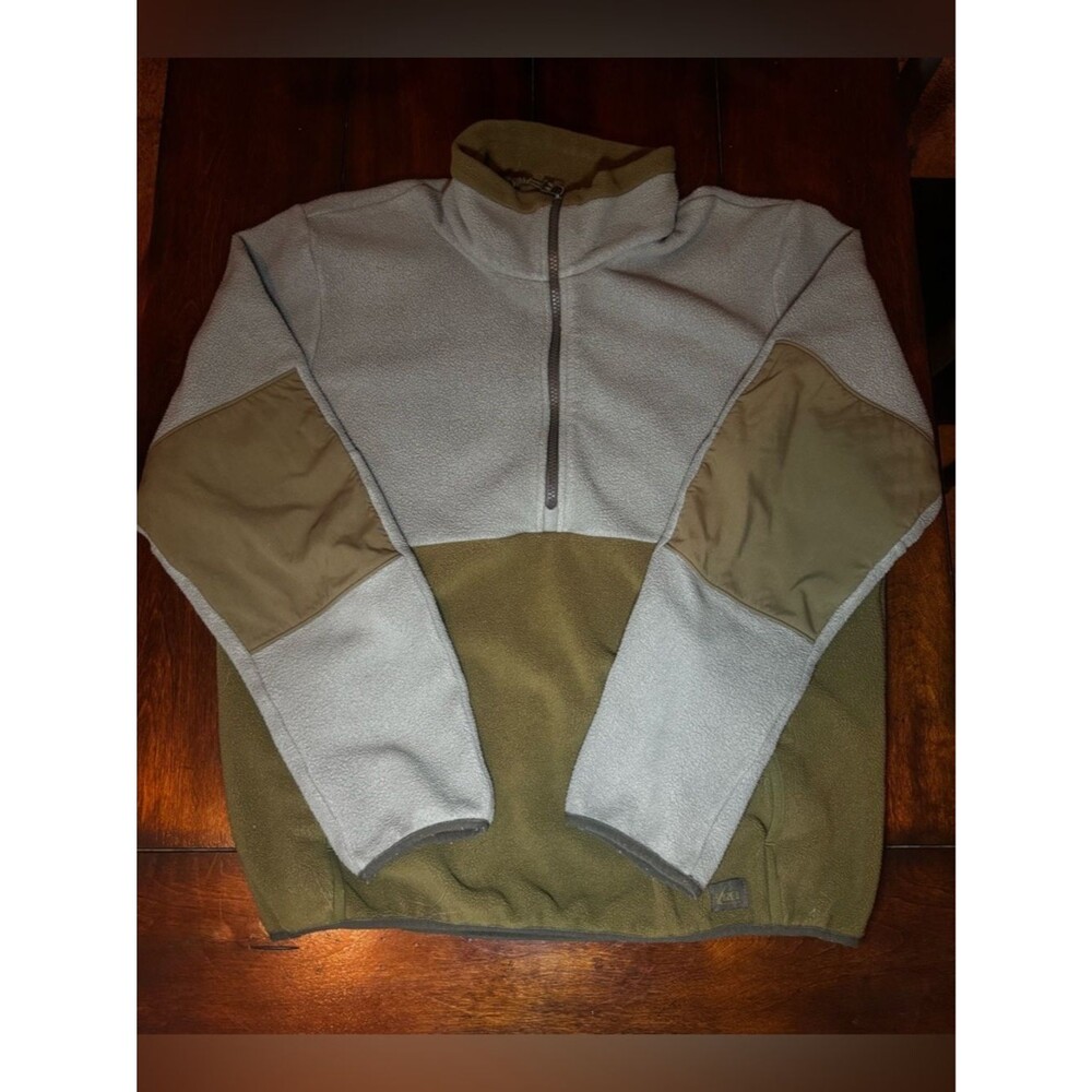 REI Coop Two-Tone Olive & Light Gray Quarter-Zip Fleece Pullover Medium